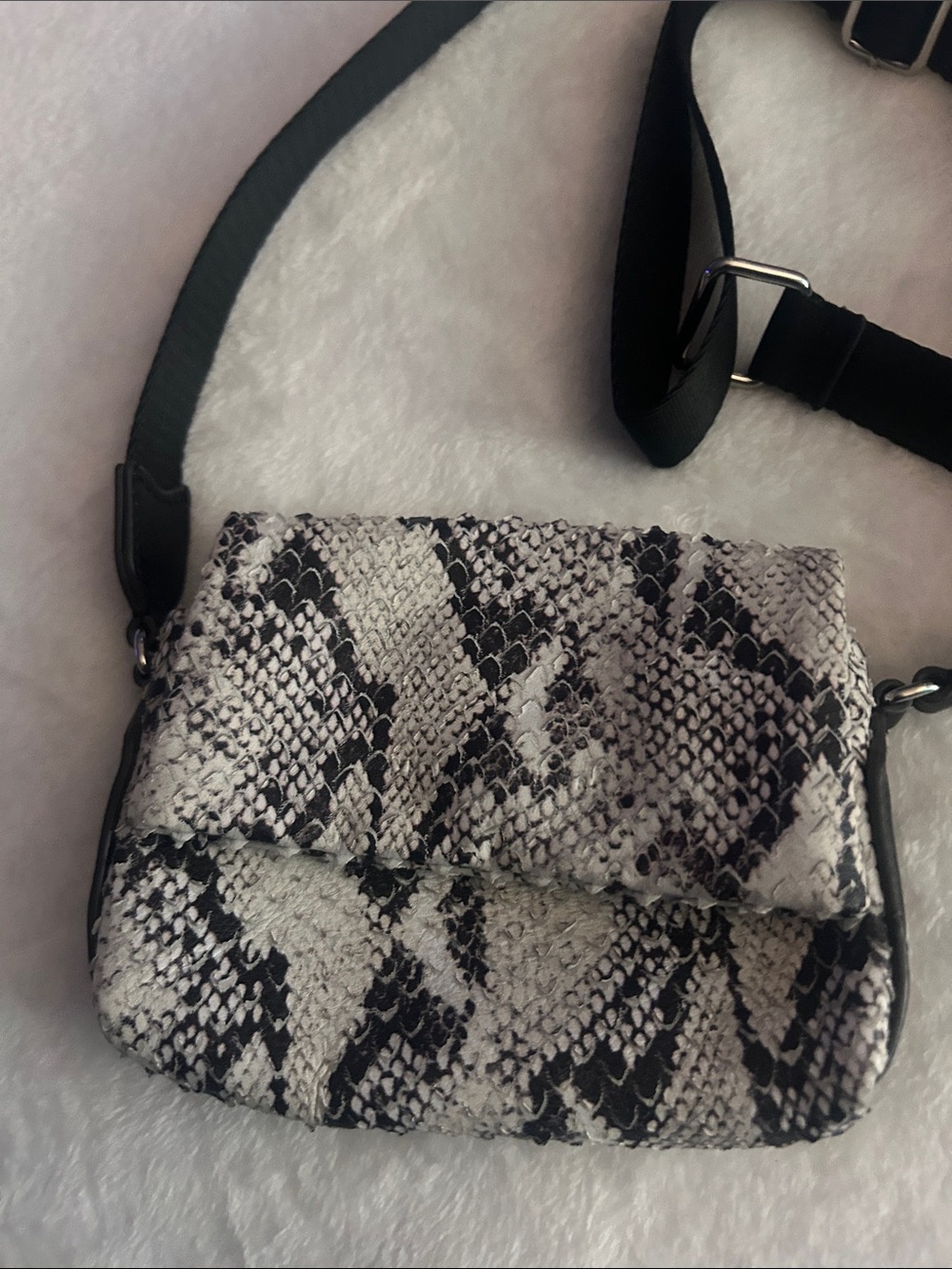 Snake-Print Crossbody Bag in Black & White